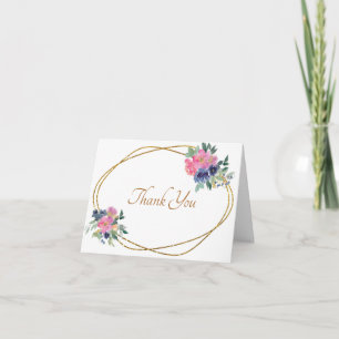 Tarjeta Marco floral acuarela rosa y azul gracias ca