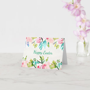 Tarjeta Marco floral acuarela rosa y verde azulado persona