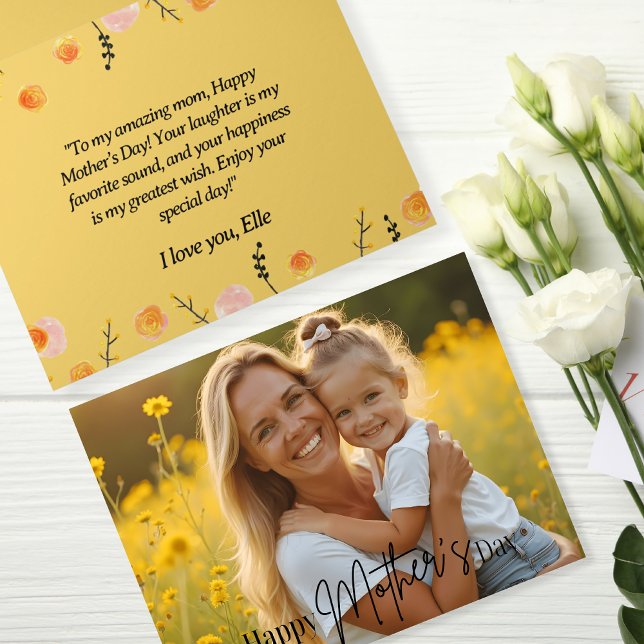 Tarjeta Marco floral amarillo soleado foto del día de la m (Sunny Yellow Floral Frame Mother's Day Photo Card)