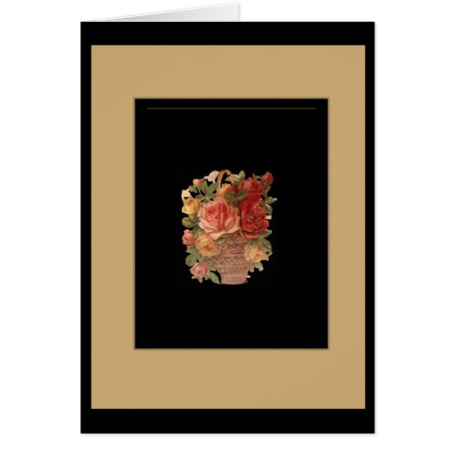 Tarjeta Marco Floral Antiguo Negro Dorado (Frente)