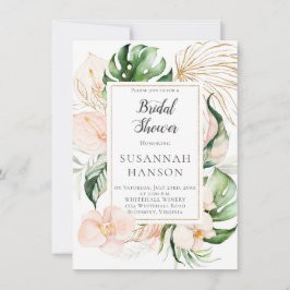 Tarjeta Marco floral dorado rosado RuborDucha tropical de 