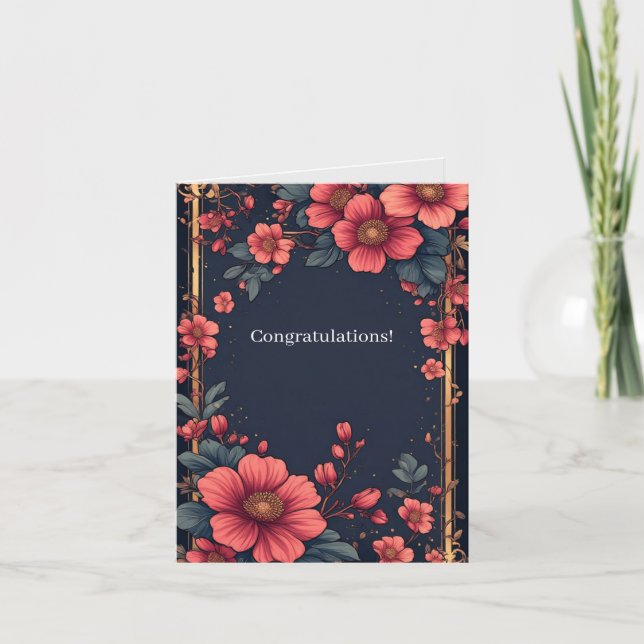 Tarjeta Marco floral elegante con flores rosas (Anverso)