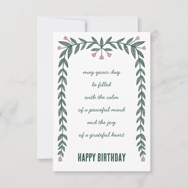 Tarjeta Marco floral Inspirador de mente feliz cumpleaños (Anverso)