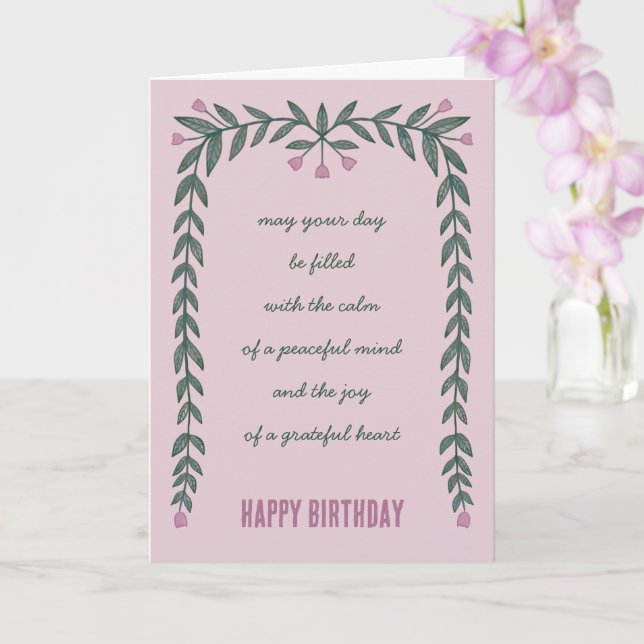 Tarjeta Marco floral Inspirador de mente feliz cumpleaños (Orquídea)