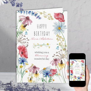 Tarjeta Marco floral maravilloso de flor silvestre en flor