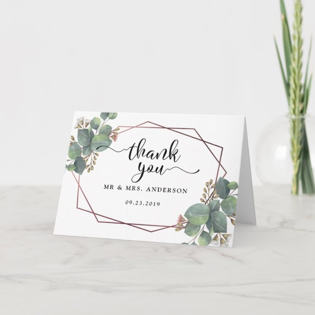 Tarjeta Marco geométrico de oro de Eucalyptus rosa (Anverso)