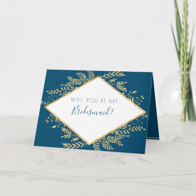 Tarjeta Marco moderno azul y dorado (Anverso)