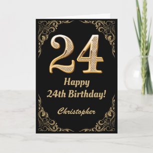 Tarjeta Marco Purpurina de oro y negro de cumpleaños 24