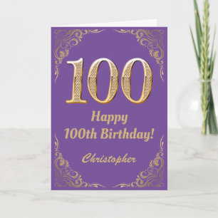 Tarjeta Marco Purpurina morado y dorado de 100 años