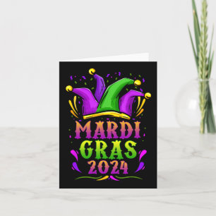 Tarjeta Mardi Gras 2024 Jester Set Niños Chicas Hombres