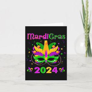 Tarjeta Mardi Gras 2024 Mask Fleur De Lys Beads Nola Carni