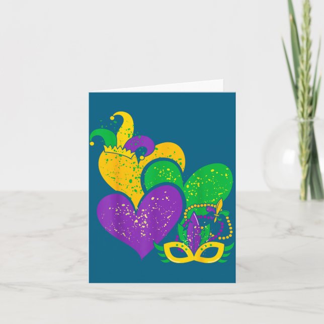 Tarjeta Mardi Gras 2025 Cute Hearts Valentine Women Girl K (Anverso)