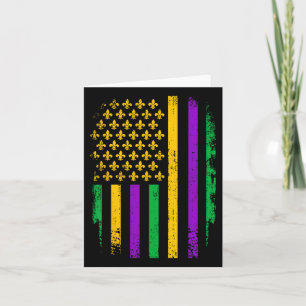 Tarjeta Mardi Gras Bandera Estadounidense Con Fleur De Lis