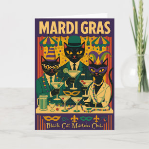 Tarjeta Mardi Gras Black Cat Martini Club Trío