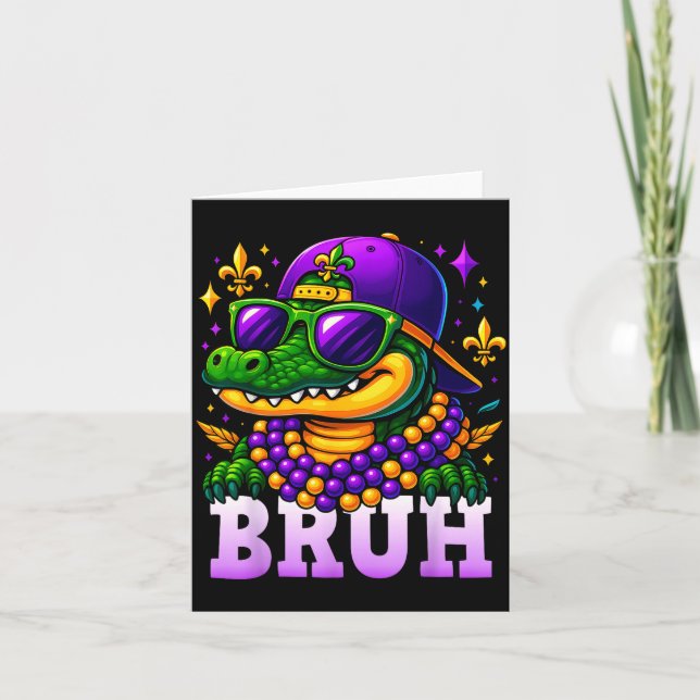 Tarjeta Mardi Gras Bruh Mardigator Alligator Costume Teens (Anverso)
