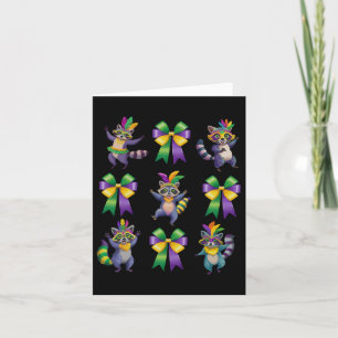 Tarjeta Mardi Gras Coquette Bow Cute Raccoon Dancing Trash