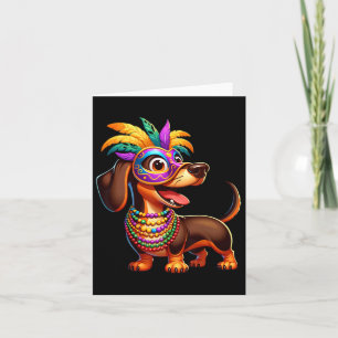 Tarjeta Mardi Gras Dachshund Con El Vestido De Mardi Gras