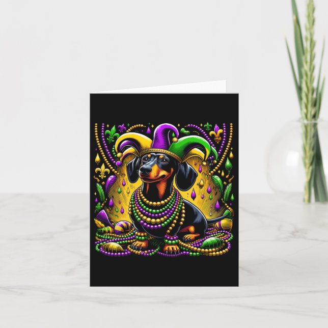 Tarjeta Mardi Gras Dachshund Dog Jester (Anverso)