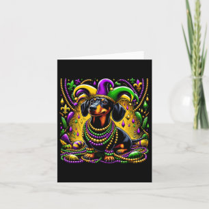 Tarjeta Mardi Gras Dachshund Dog Jester