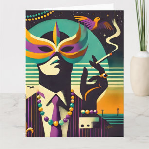 Tarjeta Mardi Gras de Mid Century Retro 60 El fumador