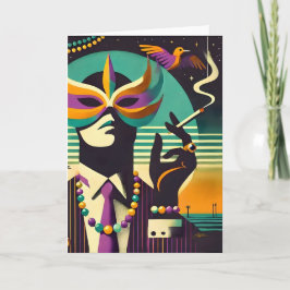 Tarjeta Mardi Gras de Mid Century Retro 60 El fumador