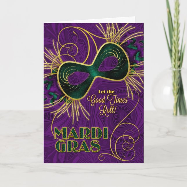 Tarjeta ¡Mardi Gras deja pasar los buenos tiempos! (Anverso)