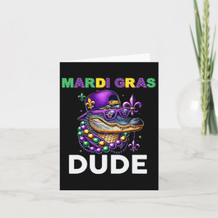 Tarjeta Mardi Gras Dude Alligator Mardigator Crocodile Kid