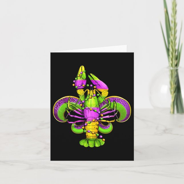 Tarjeta Mardi Gras Fleur De Lis Crawfish Leopard Costume (Anverso)