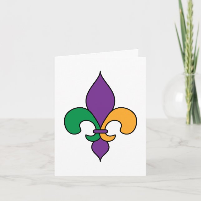 Tarjeta Mardi Gras Fleur de Lis Morple Yellow Green (Anverso)