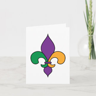 Tarjeta Mardi Gras Fleur de Lis Morple Yellow Green