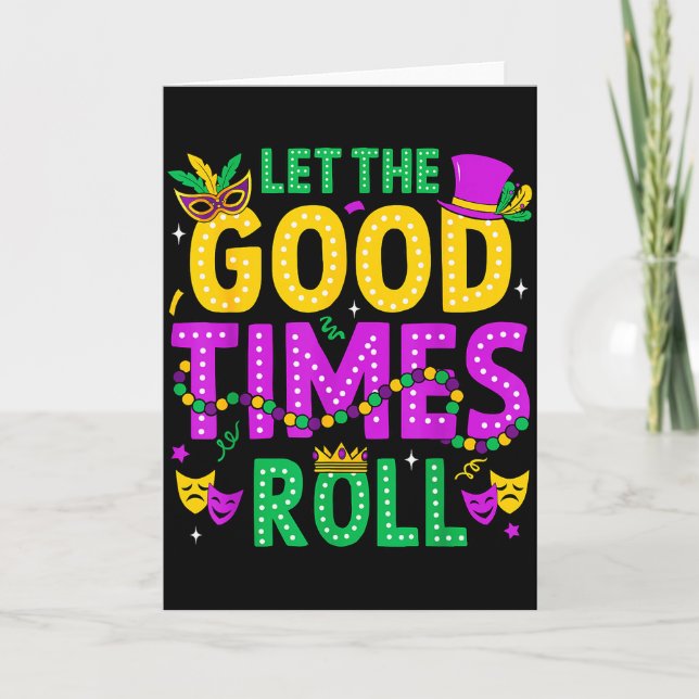 Tarjeta Mardi Gras Let The Good Times Roll Funny Men Women (Anverso)