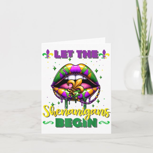 Tarjeta Mardi Gras Let The Shenanigans Begin Lips Kids Men (Anverso)