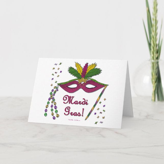 Tarjeta Mardi Gras Mask Feather Beather (Anverso)