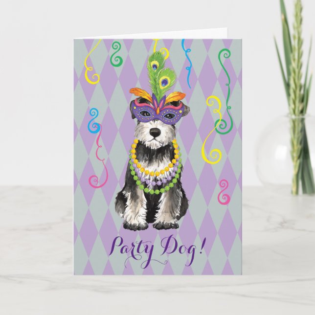 Tarjeta Mardi Gras Mini Schnauzer (Anverso)