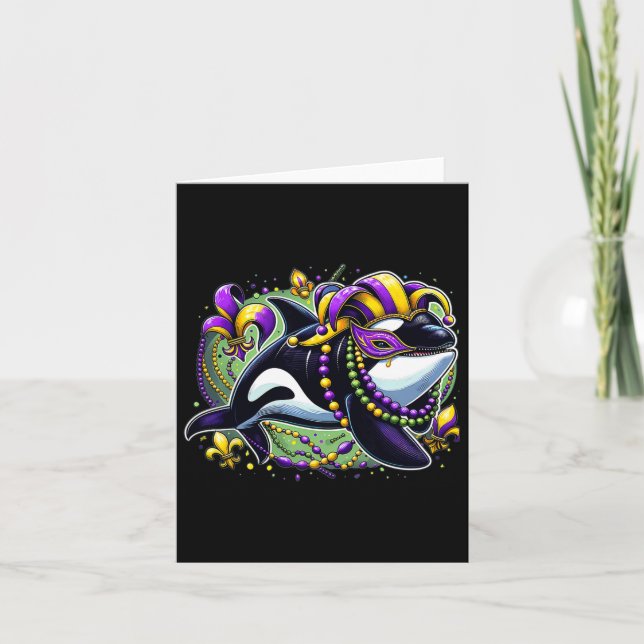 Tarjeta Mardi Gras Orca Whale (Anverso)