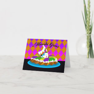 Tarjeta Mardi Gras, Pastel de Reyes con Máscara