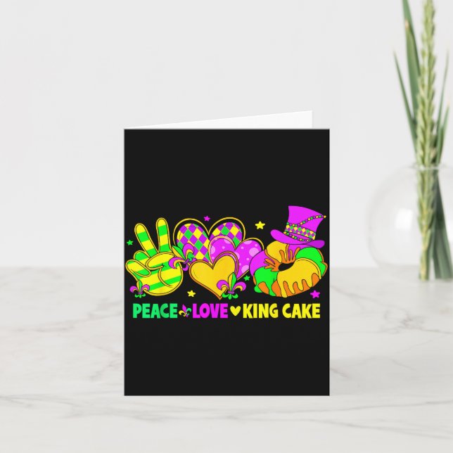 Tarjeta Mardi Gras Peace Love King Cake Funny Party Carniv (Anverso)