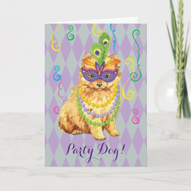 Tarjeta Mardi Gras Pomeranian (Anverso)