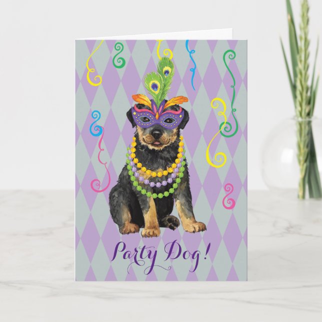 Tarjeta Mardi Gras Rottweiler (Anverso)
