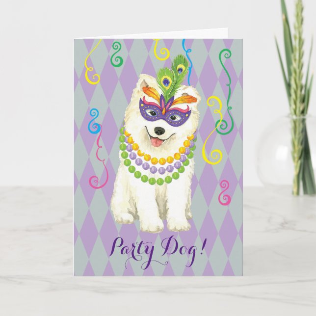 Tarjeta Mardi Gras Samoyed (Anverso)