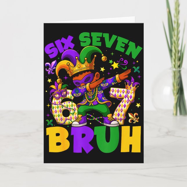 Tarjeta Mardi Gras Six Seven 67 Bruh Meme Dabbing Leprecha (Anverso)