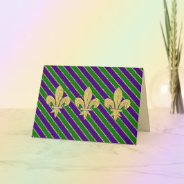 Tarjeta Mardi Gras Stripes & Fleur de Lys