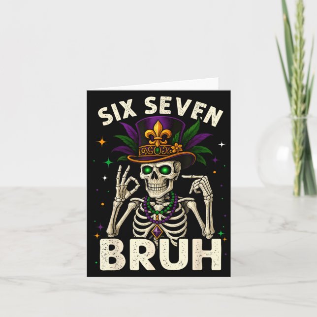 Tarjeta Mardi Gras Sugar Skull Skeleton Six Seven Bruh Mem (Anverso)