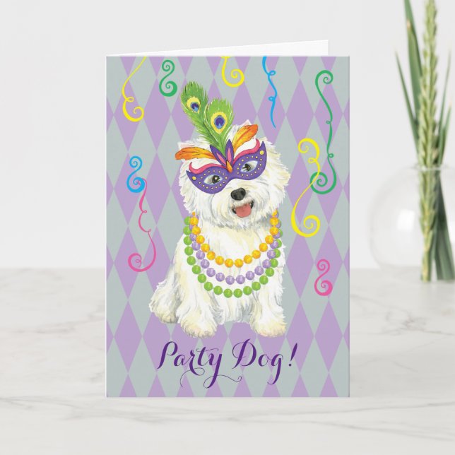 Tarjeta Mardi Gras Westie (Anverso)
