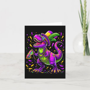 Tarjeta Mardi Grawr T-rex Dino Mardi Gras