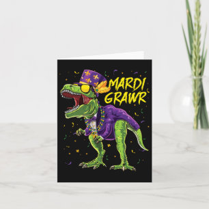 Tarjeta Mardi Grawr T-rex Dinosaur Dino Mardi Gras Kids Bo