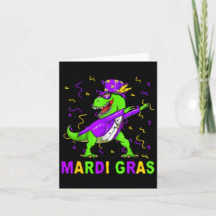 Tarjeta Mardi Grawr T Rex Dinosaur Mardi Gras Bead Costume