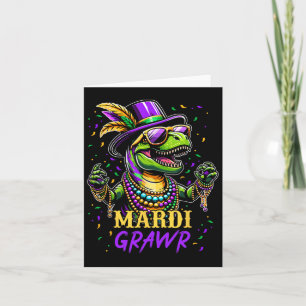 Tarjeta Mardi Grawr T Rex Dinosaur Mardi Gras Bead Costume