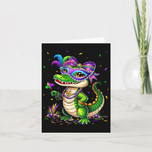 Tarjeta Mardigator Cute Mardi Gras Alligator Costume Chica