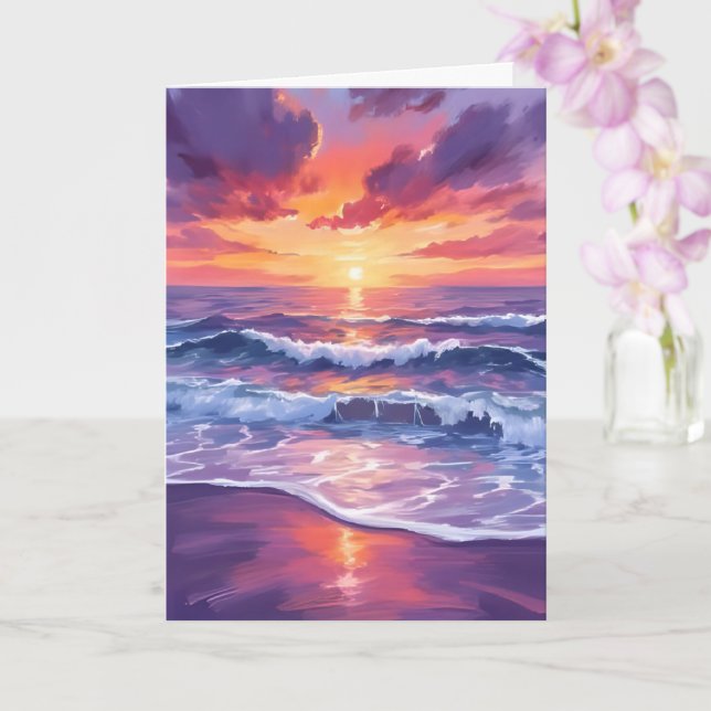 Tarjeta Marea Violeta | Olas del Océano Pintadas al Atarde (Orquídea)
